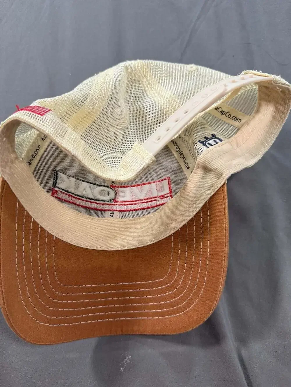 Oak Construction Supply Husqvarna Trucker Hat Brown Tan Snapback Cap